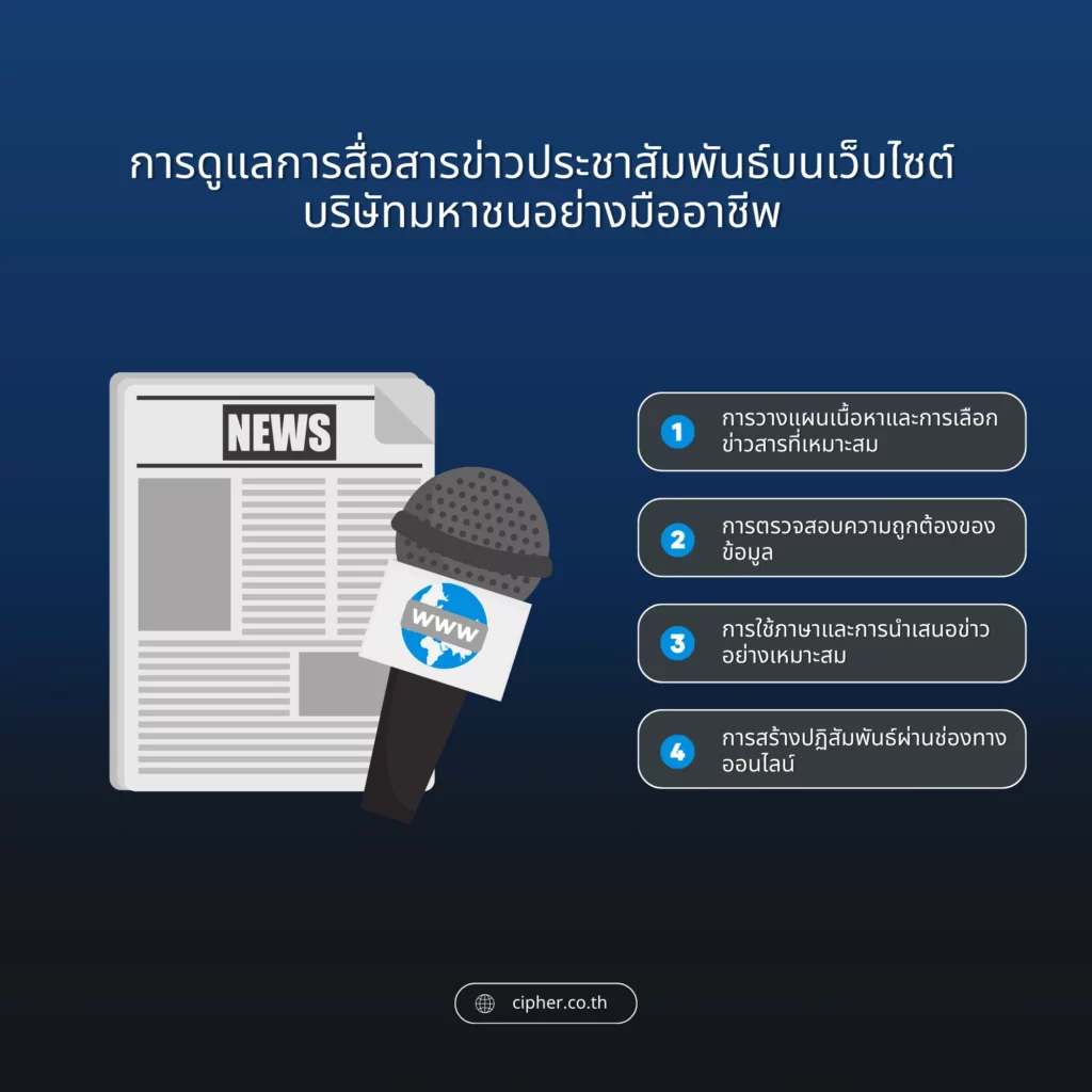 การดูแลการสื่อสารข่าวประชาสัมพันธ์บนเว็บไซต์บริษัทมหาชน