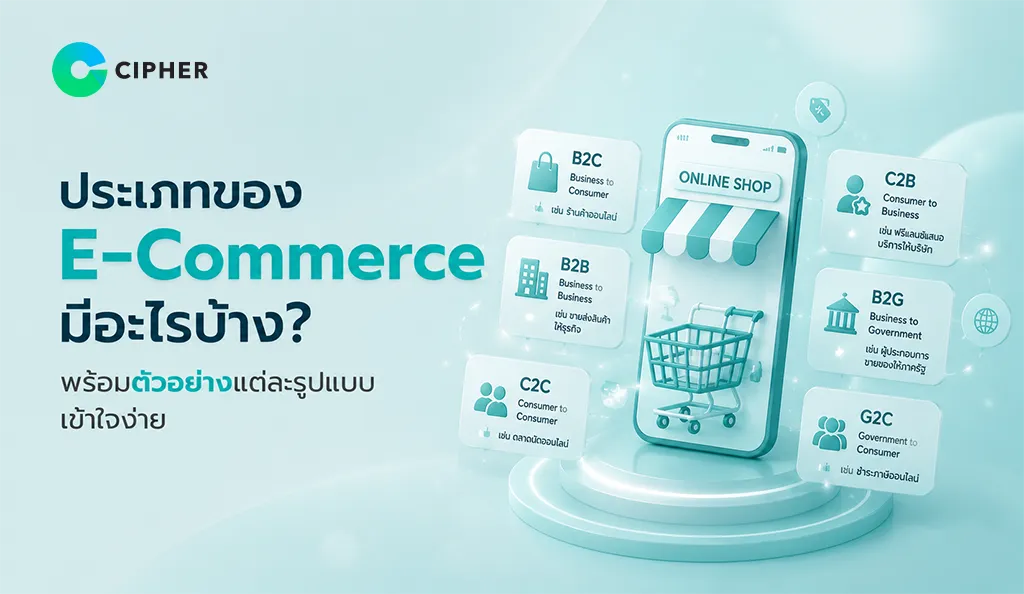 รูปภาพประเภทของ E-Commerce พร้อมตัวอย่างรูปแบบธุรกิจ B2B B2C C2C และ C2B